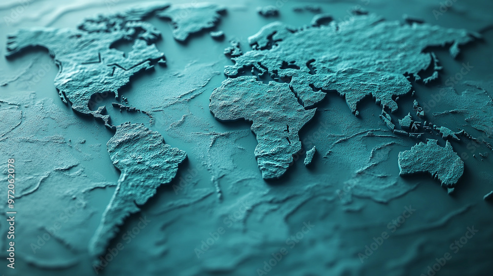 Poster 3d world map rendered on a soft blue gradient background. the sleek design highlights global connect