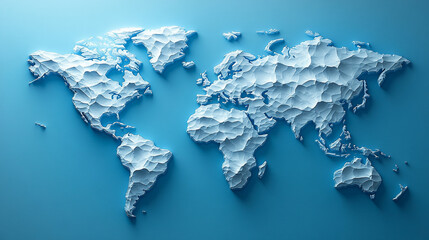 3D world map rendered on a soft blue gradient background. The sleek design highlights global connectivity and simplicity, perfect for modern and clean visuals