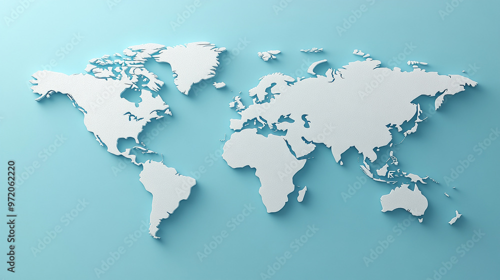 Poster 3d world map rendered on a soft blue gradient background. the sleek design highlights global connect