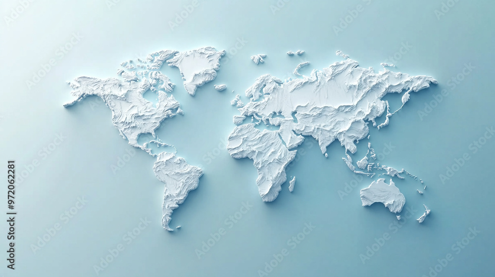 Poster 3d world map rendered on a soft blue gradient background. the sleek design highlights global connect