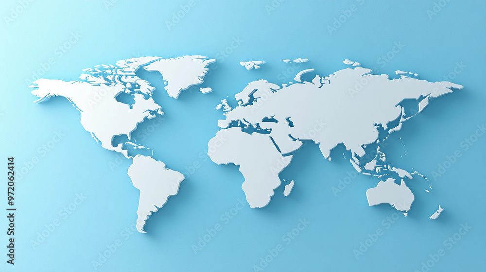 Poster 3d world map rendered on a soft blue gradient background. the sleek design highlights global connect
