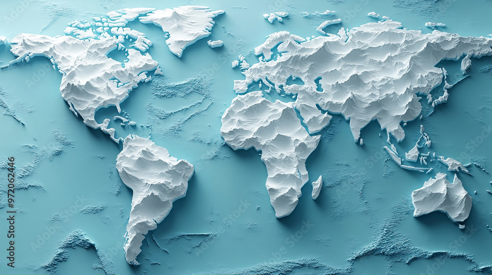 Poster 3d world map rendered on a soft blue gradient background. the sleek design highlights global connect