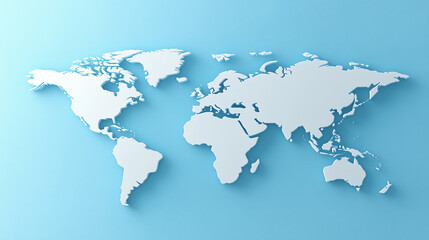 3D world map rendered on a soft blue gradient background. The sleek design highlights global connectivity and simplicity, perfect for modern and clean visuals