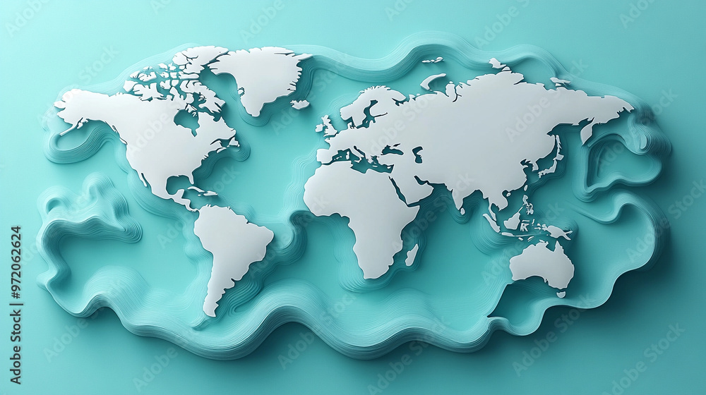 Poster 3d world map rendered on a soft blue gradient background. the sleek design highlights global connect