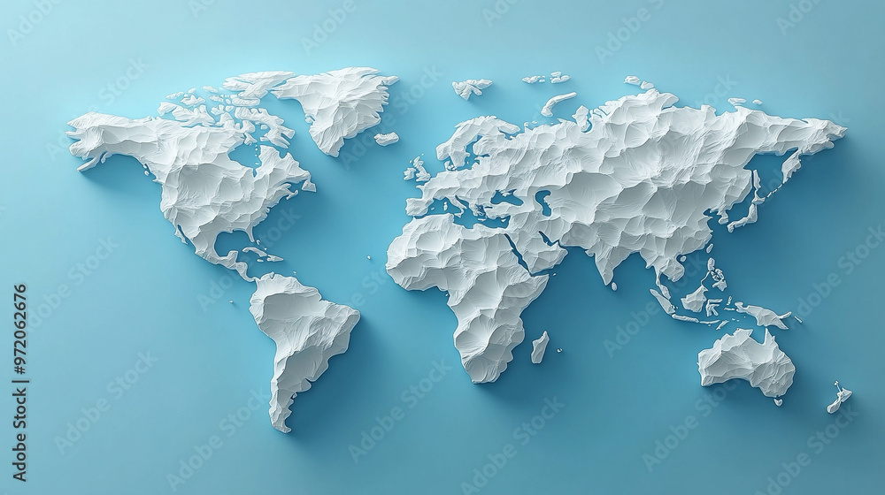 Poster 3d world map rendered on a soft blue gradient background. the sleek design highlights global connect