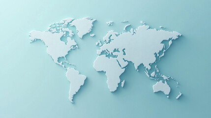 3D world map rendered on a soft blue gradient background. The sleek design highlights global connectivity and simplicity, perfect for modern and clean visuals