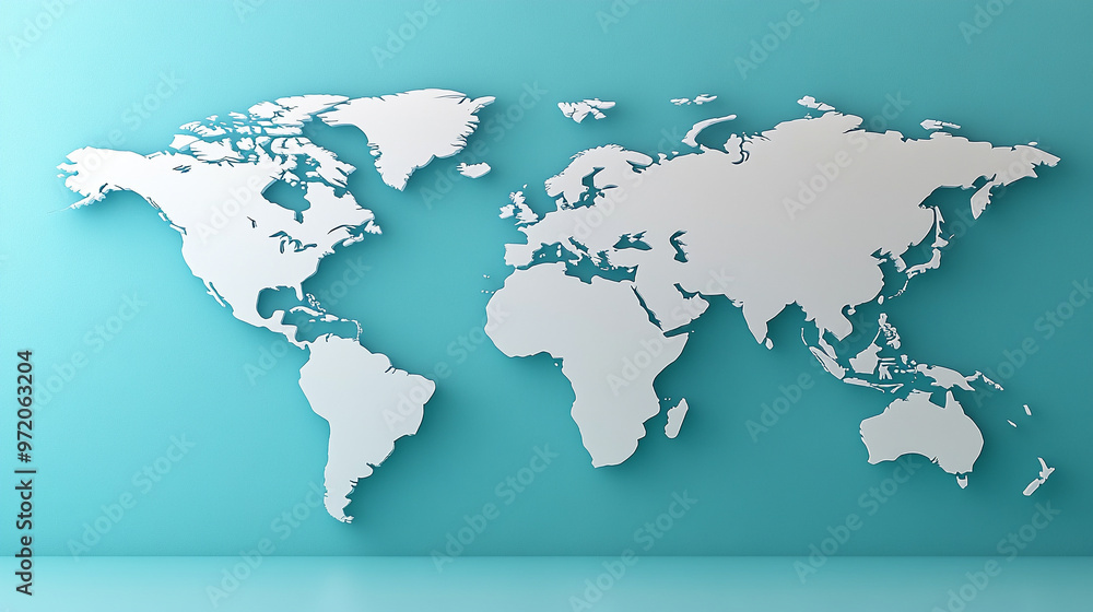 Poster 3d world map rendered on a soft blue gradient background. the sleek design highlights global connect