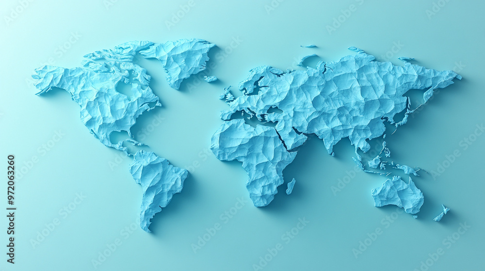 Poster 3d world map rendered on a soft blue gradient background. the sleek design highlights global connect