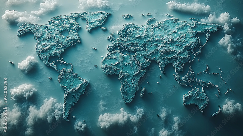 Poster 3d world map rendered on a soft blue gradient background. the sleek design highlights global connect