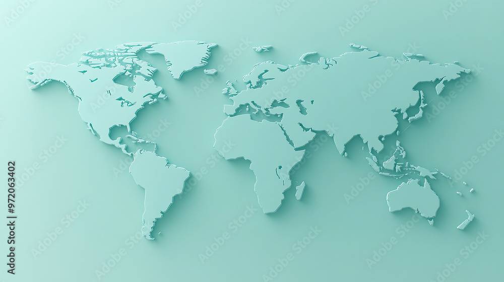 Poster 3d world map rendered on a soft blue gradient background. the sleek design highlights global connect