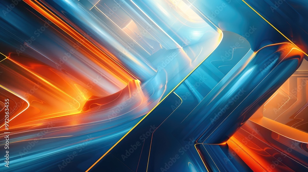 Poster Depict an abstract background with intersecting blue and orange lines. Generative AI.