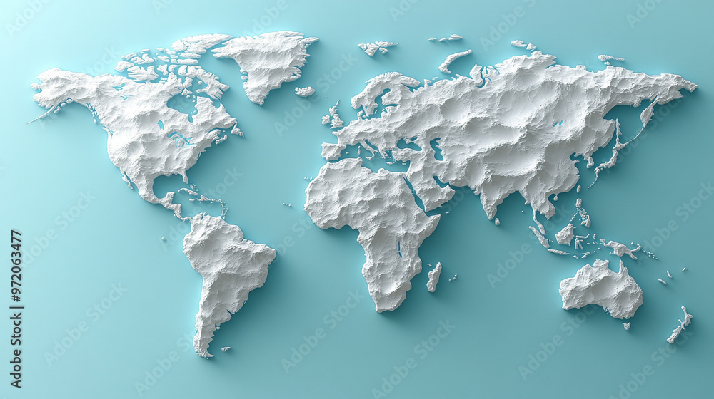 Poster 3d world map rendered on a soft blue gradient background. the sleek design highlights global connect