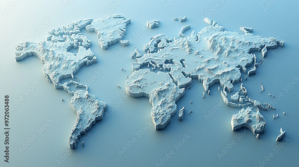 Poster 3d world map rendered on a soft blue gradient background. the sleek design highlights global connect