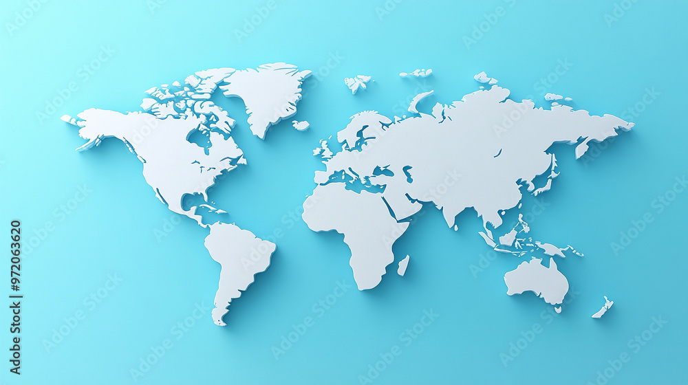 Poster 3d world map rendered on a soft blue gradient background. the sleek design highlights global connect