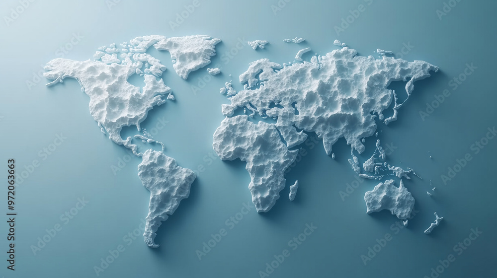 Poster 3d world map rendered on a soft blue gradient background. the sleek design highlights global connect