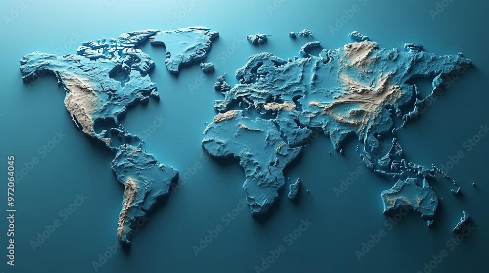 Poster 3d world map rendered on a soft blue gradient background. the sleek design highlights global connect