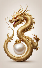 A simple design of the Chinese dragon coiling around a pearl, symbolizing power, wisdom, and good fortune in Chinese mythology, with a plain background and copy space.