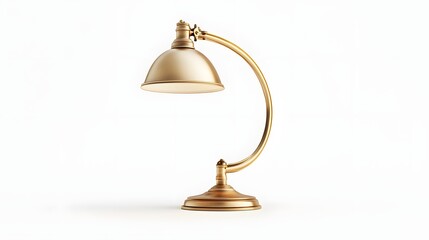 121. A realistic 3D render of a classic brass desk lamp with detailed shade, isolated on a pristine white background