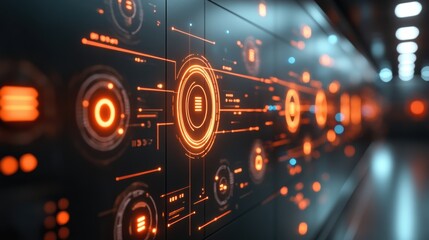 A dark room illuminated by holographic files floating in mid-air, all connected by a complex web of glowing lines