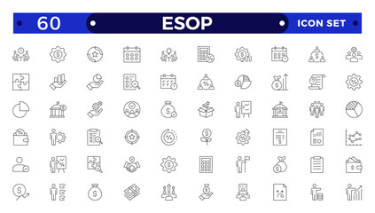 Employee stock ownership plan Outline icon collection. ESOP, benefits, company, shares, benefits, management, win-win, scheme, and ownership icon set. UI outline icon pack.