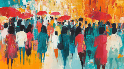Crowd with Umbrellas.