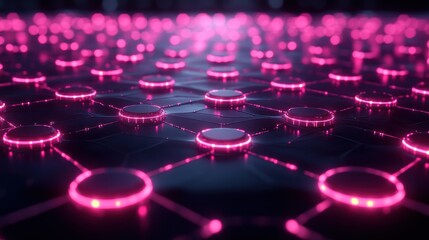 A futuristic neural network interface, glowing with neon lights and digital patterns, representing artificial intelligence 