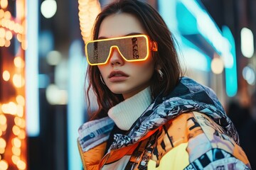 Cyberpunk Chic: Gen Z Fashion Trends in 2024 - Young Person in Futuristic Streetwear with Augmented Reality Elements