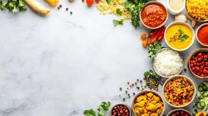 Indian food ingredients on a white background.