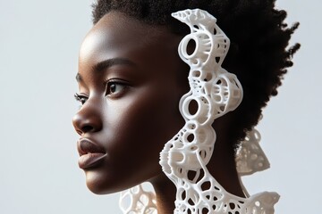 Futuristic 3D-Printed Fashion: Young Person with Detachable Elements Embracing Eco-Friendly Innovation i