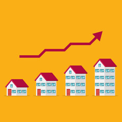 Housing prices rise up. The concept of growth in demand for real estate. Increase in the value of property