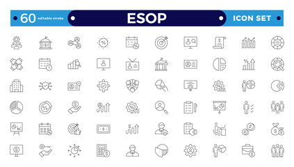 Employee stock ownership plan Outline icon collection. ESOP, benefits, company, shares, benefits, management, win-win, scheme, and ownership icon set. UI Editable stroke outline icon.
