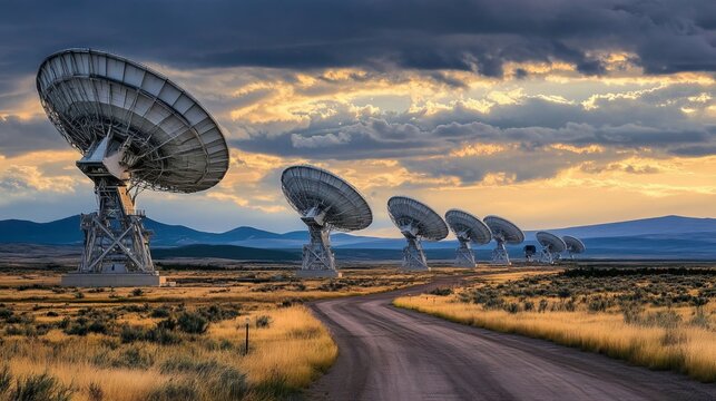 The Very Large Array (VLA) at the National Radio Astronomy Observatory, consisting of massive radio telescopes arranged in a Y-shaped configuration, used for observing deep space phenomena.