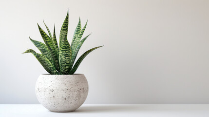 Sansevieria plant in a modern flower pot on a gray background