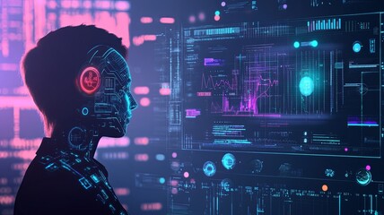 AI, Big Data, and business analytics icons represent the integration of advanced technology in analyzing graphs, business data, and market trends, driving strategic decisions and innovative solutions.