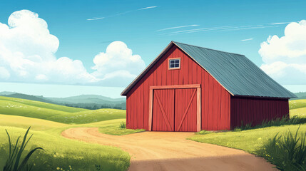 Red Barn in Field.