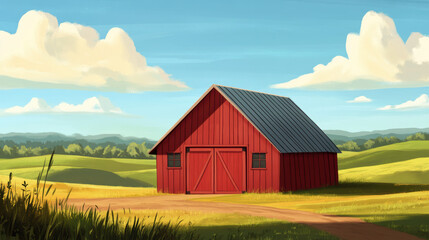 Obraz premium Red Barn in Field.
