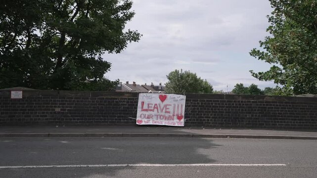 A protest sign against rioting in southport
