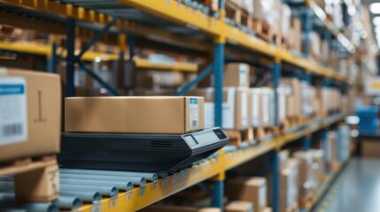 Naklejka premium Parcel Scales: Scales used for weighing parcels, either digital or manual, to help customers calculate and pay the correct postage based on their package’s weight. 