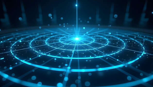 A futuristic radar or sonar display with concentric circles and lines radiating outward, creating a high-tech, sci-fi aesthetic