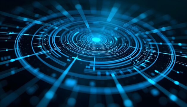 A futuristic radar or sonar display with concentric circles and lines radiating outward, creating a high-tech, sci-fi aesthetic