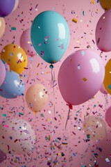 Confetti Balloons Pink Background