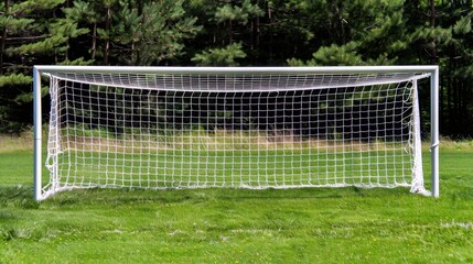 Fototapeta premium The Goal: Featuring two vertical posts and a crossbar with an attached net, the standard goal measures 7.32 meters wide and 2.44 meters high. 
