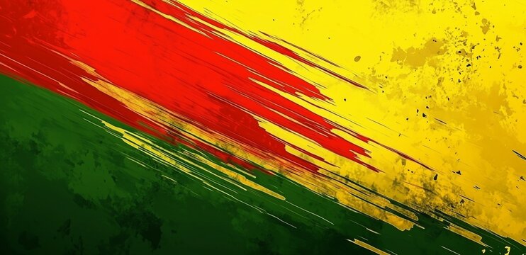 Green yellow and red flag, Black history month banner. Grunge background banner in the African colors green, yellow and red. Congo, Mali. 