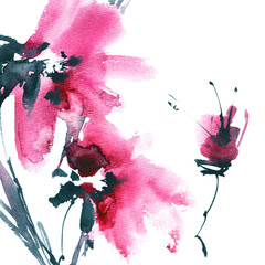 Watercolour red flowers bouquet