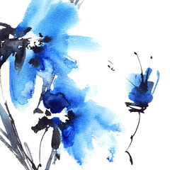 Watercolour blue flowers bouquet