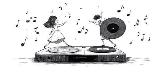 Cartoon illustration in black and white
