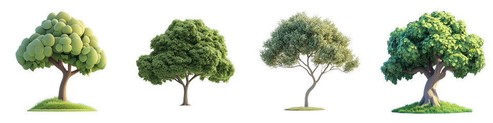 3D of a tree in a minimalist style, with a transparent background.