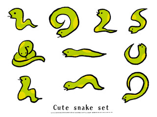 かわいい蛇の手描きイラストセット
