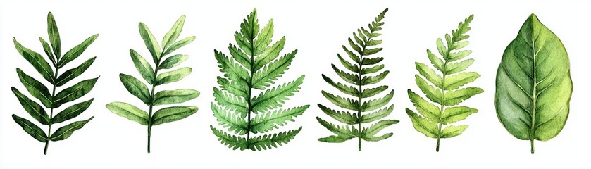 Collection of beautifully detailed green leaves showcasing various shapes and textures perfect for nature-themed designs.