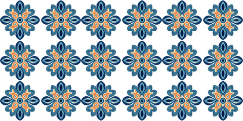 Floral ornament hand drawn seamless blue geometric tile pattern surface design, tiles,